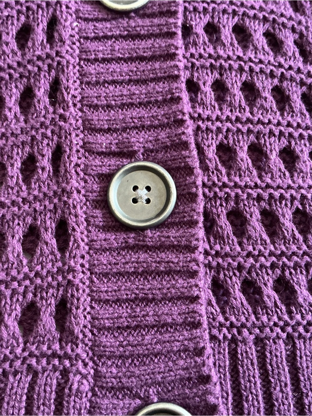 Mudd Vintage Y2K Crochet Knit Cardigan Vest L Purple Open Stitch Button Front - Picture 5 of 8